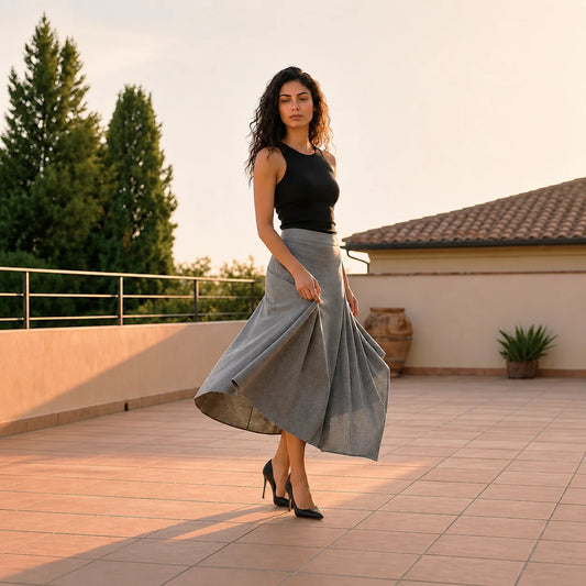 Jupe Midi Plissée Asymétrique Grise Delizia