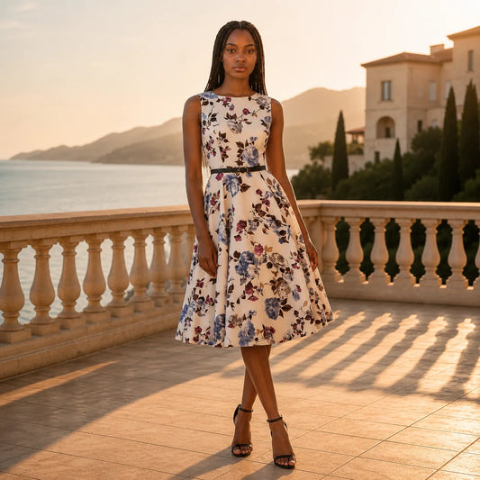 Robe Évasée Florale au Charme Rétro Carina