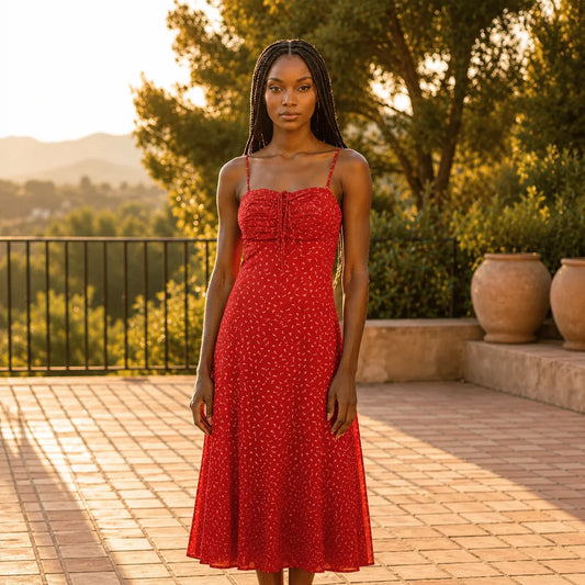 Robe Longue Fluide Imprimée Rouge Frattini