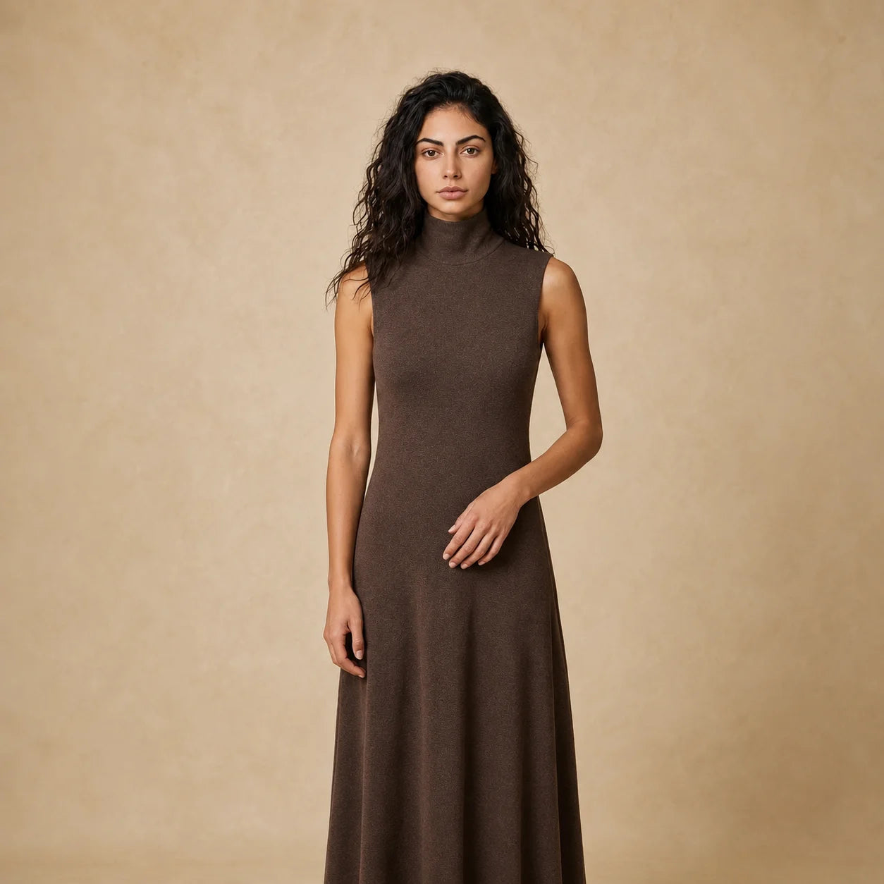 Robe Longue à Col Cheminée et Dentelle Colli