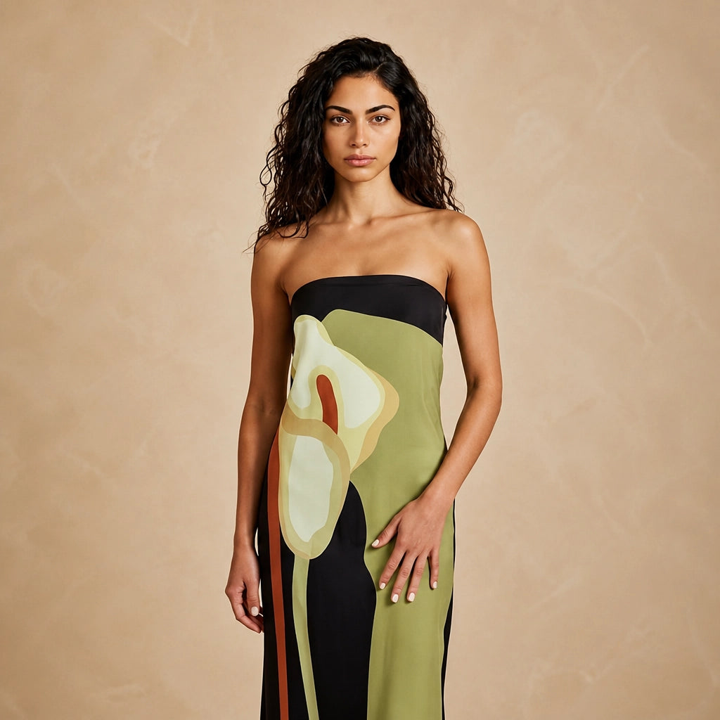Robe Maxi Bustier à Imprimé Artistique Vellucci