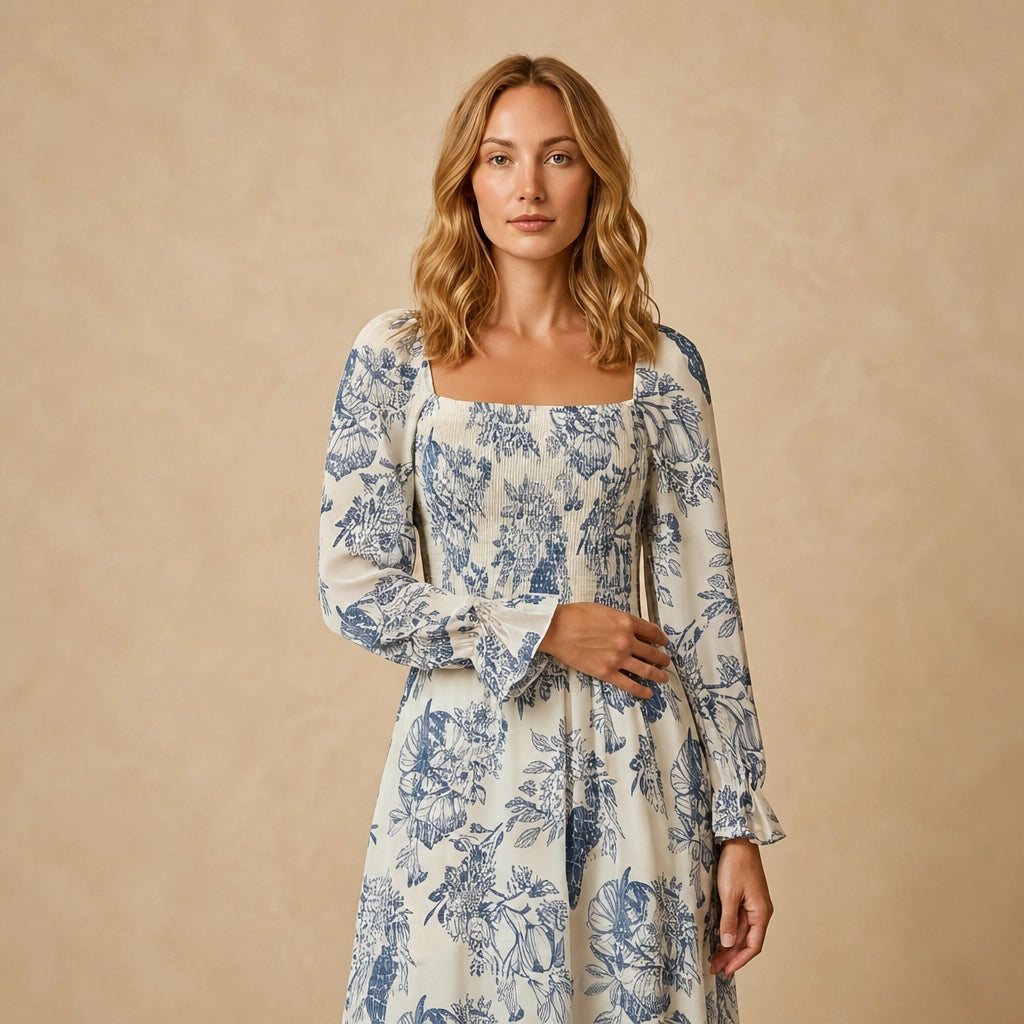 Robe Midi Champêtre à Imprimé Viola