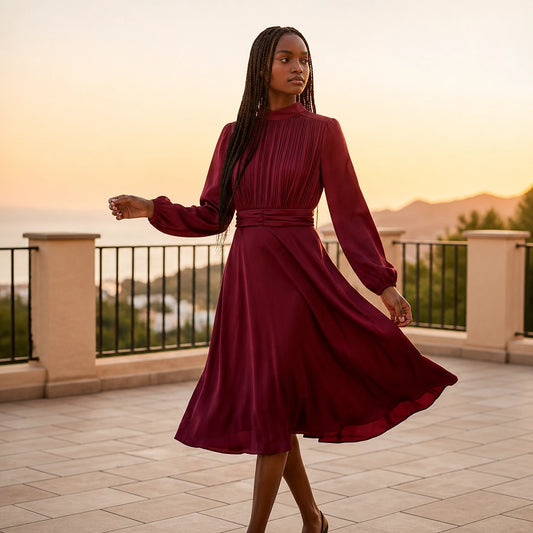 Robe Patineuse Rouge Foncé Plissée Augeri