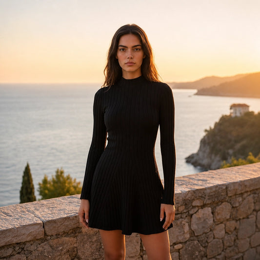 Robe Trapèze à Col Montant en Maille Fine Beatrice