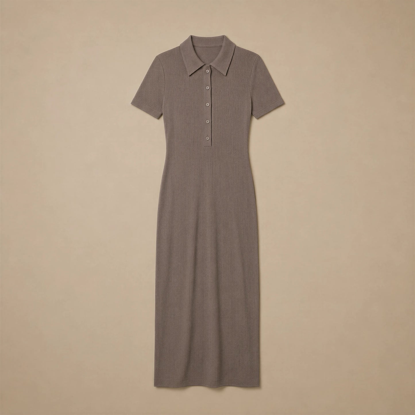 Robe Longue Côtelée à Col Polo Camilla