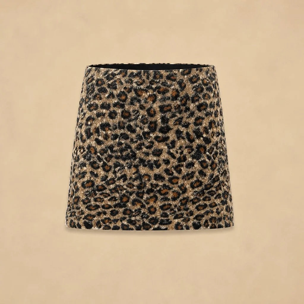 Jupe Courte Ajustée au Motif Léopard Rétro Tea