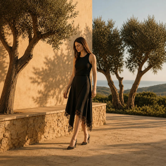 Jupe Midi Asymétrique Satin et en Dentelle Macri
