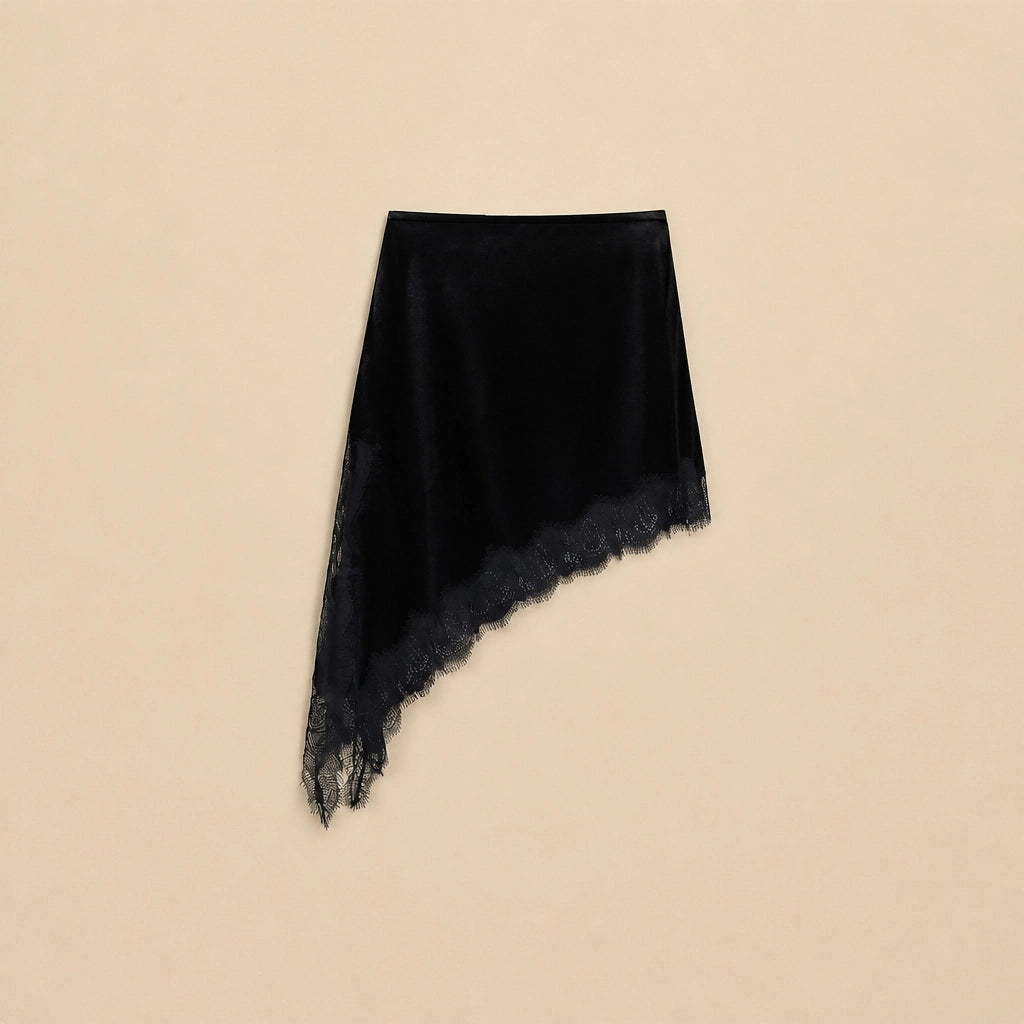 Jupe Midi Asymétrique en Velours et Dentelle Serafina