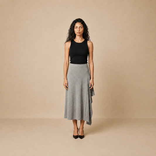 Jupe Midi Plissée Asymétrique Grise Delizia