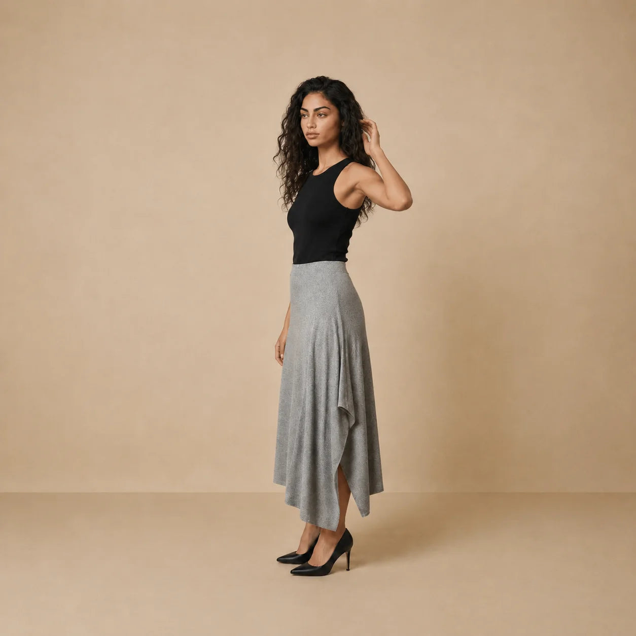 Jupe Midi Plissée Asymétrique Grise Delizia