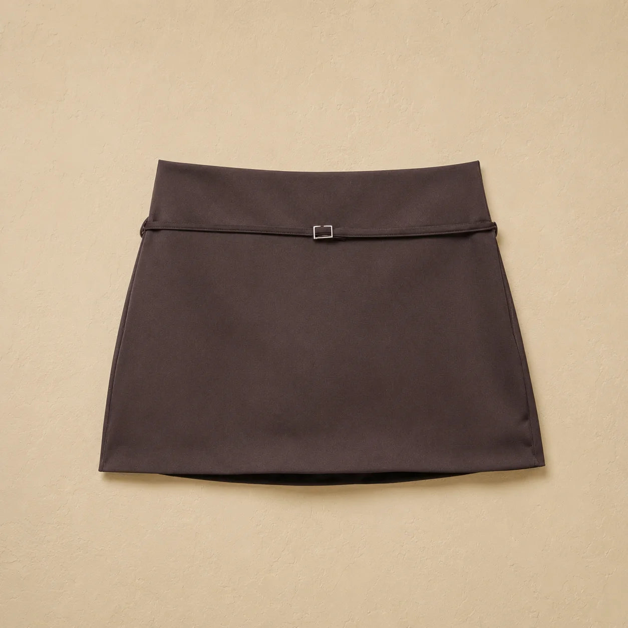 Jupe Mini Trapèze Minimaliste Ceinturée Café Damiano