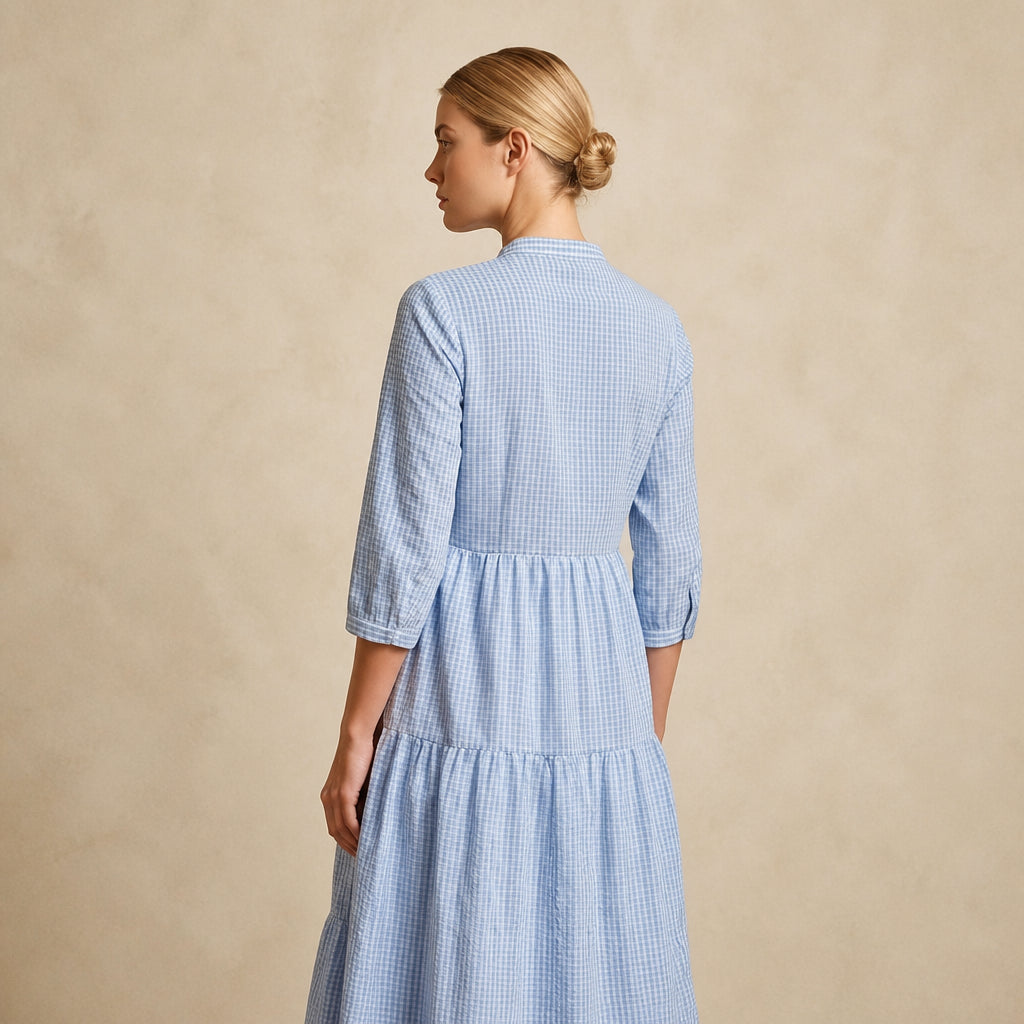 Robe Chemise Midi à Col Officier et Plis Fluides Soli