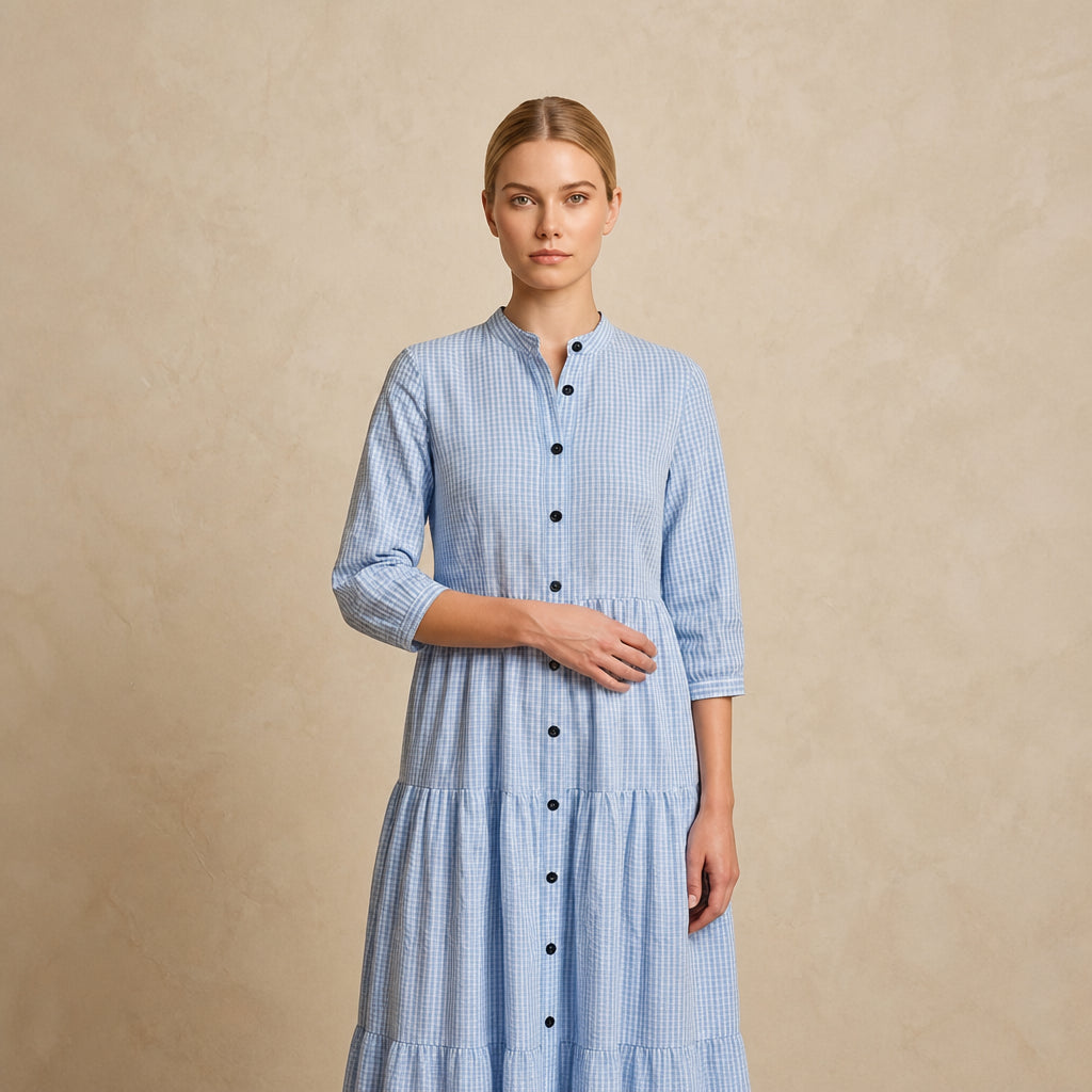 Robe Chemise Midi à Col Officier et Plis Fluides Soli