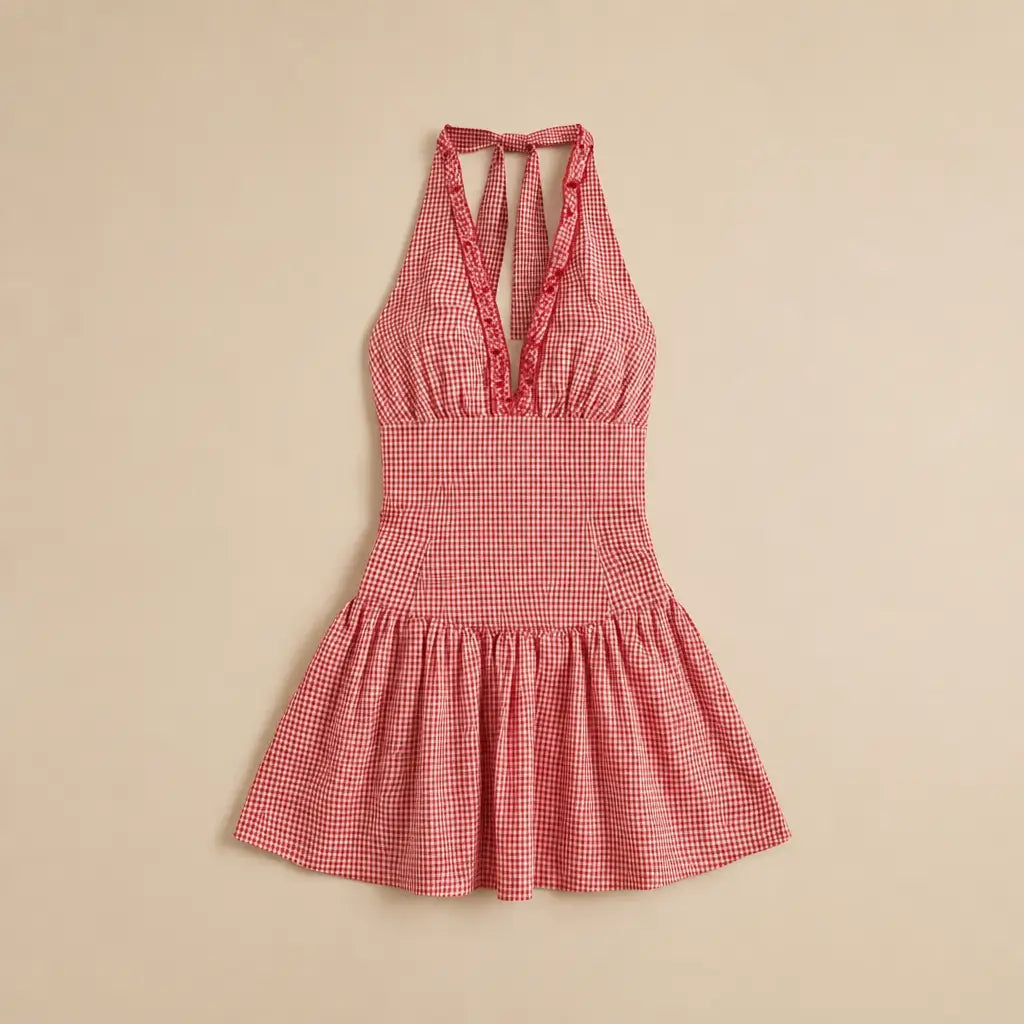 Robe Courte Dos Nu à Carreaux Cambareri