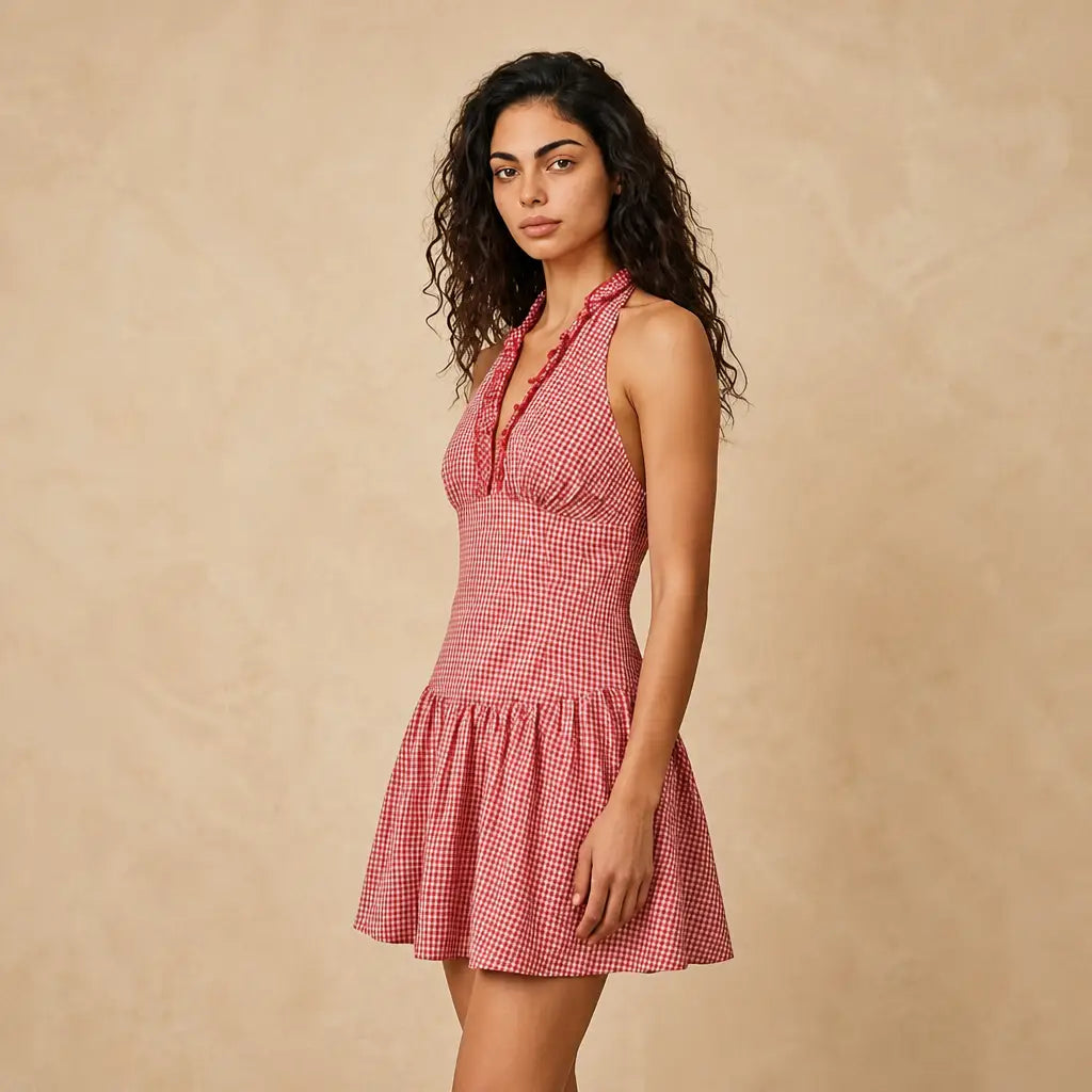 Robe Courte Dos Nu à Carreaux Cambareri