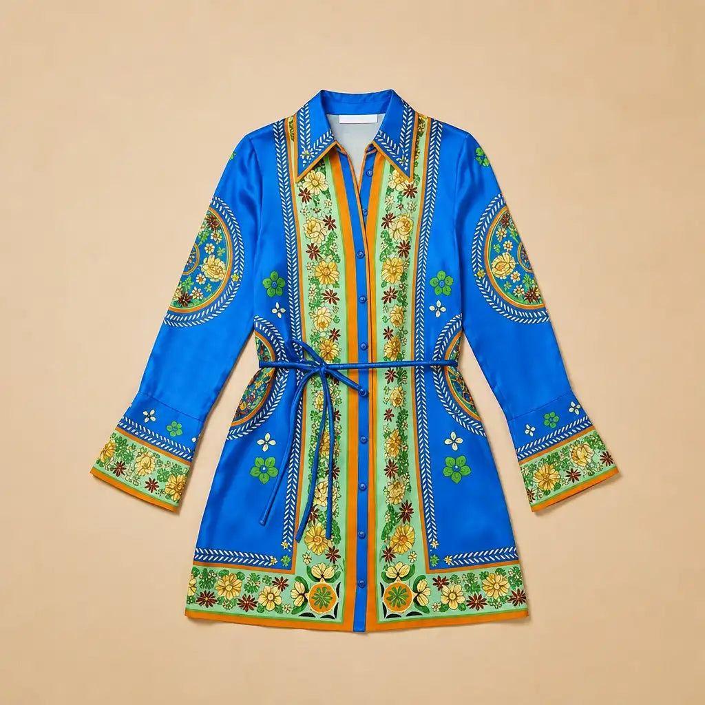 Robe Courte Imprimée à Manches Évasées Causi