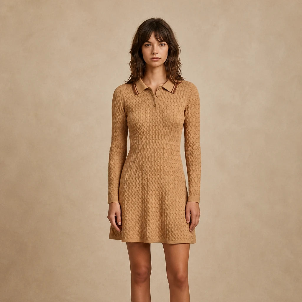 Robe Courte Maille Torsadé à Col Polo Agosta