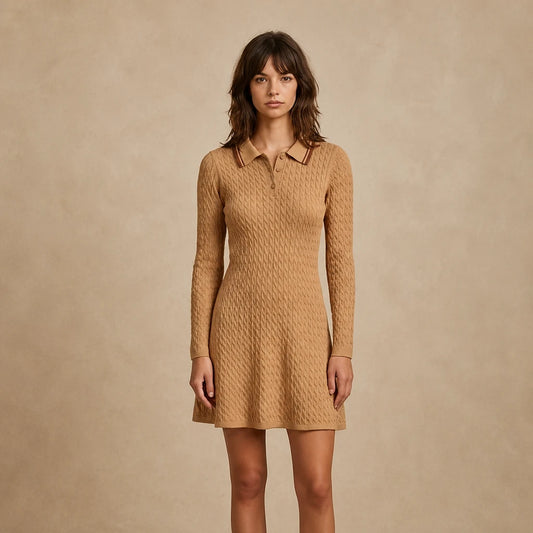 Robe Courte Maille Torsadé à Col Polo Agosta