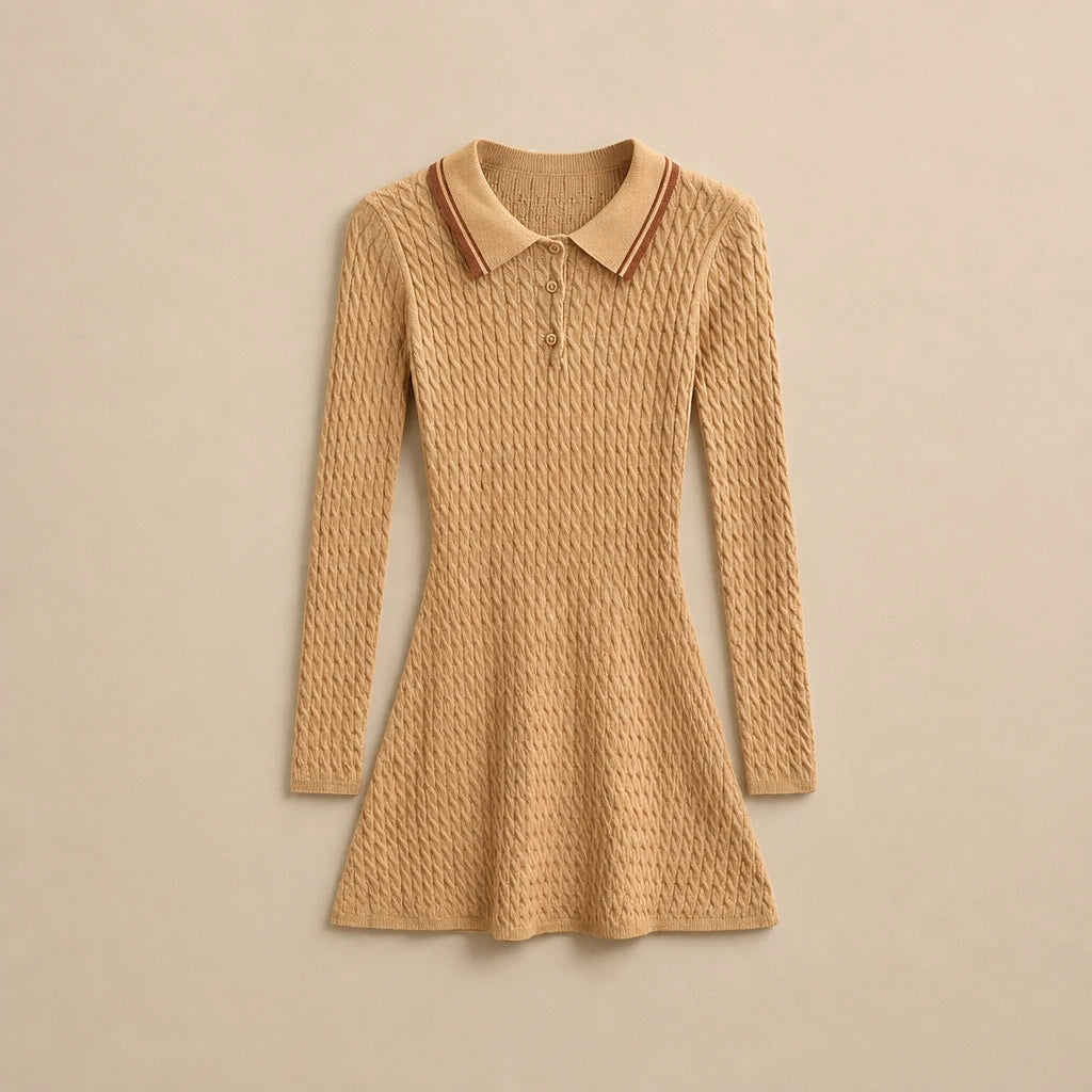 Robe Courte Maille Torsadé à Col Polo Agosta