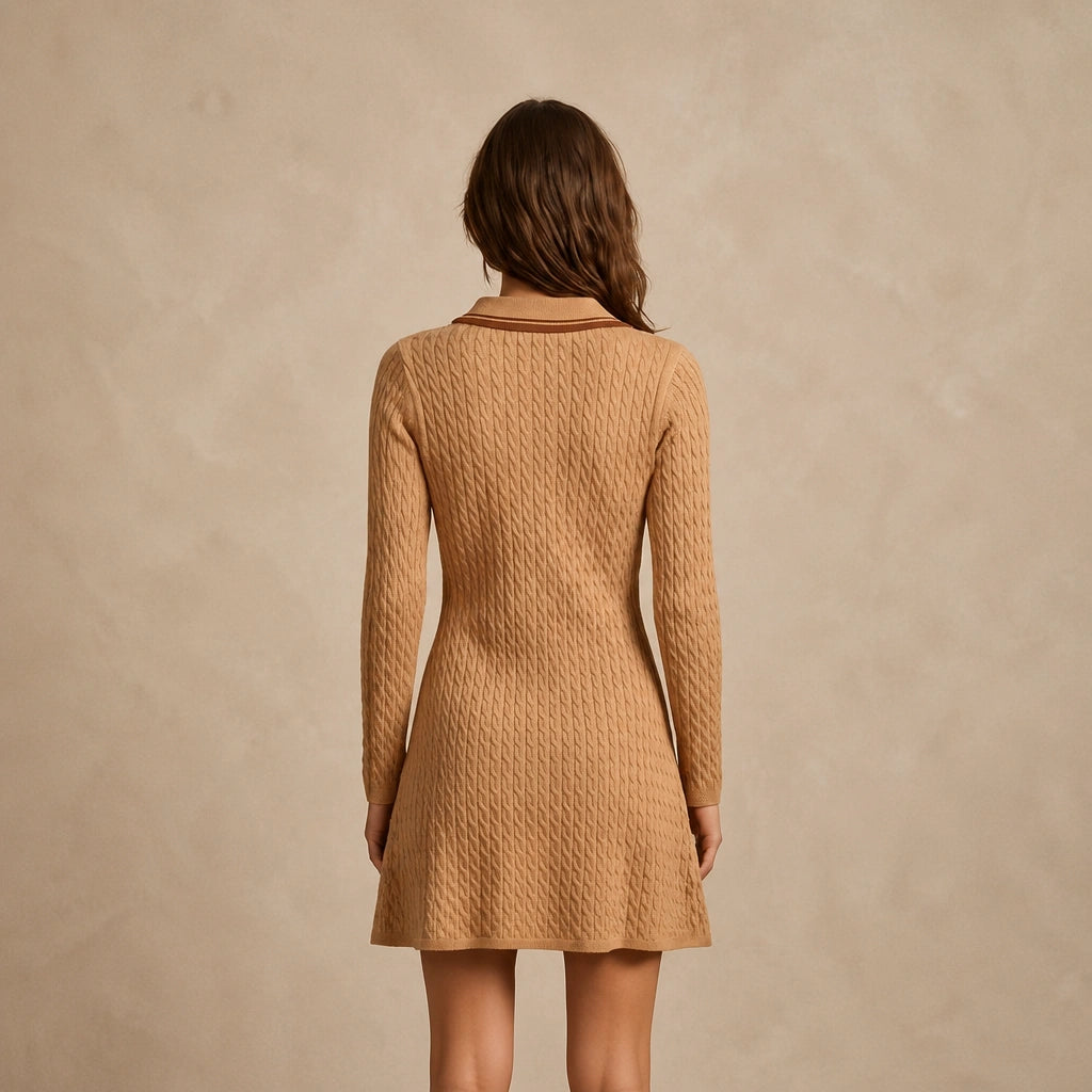 Robe Courte Maille Torsadé à Col Polo Agosta