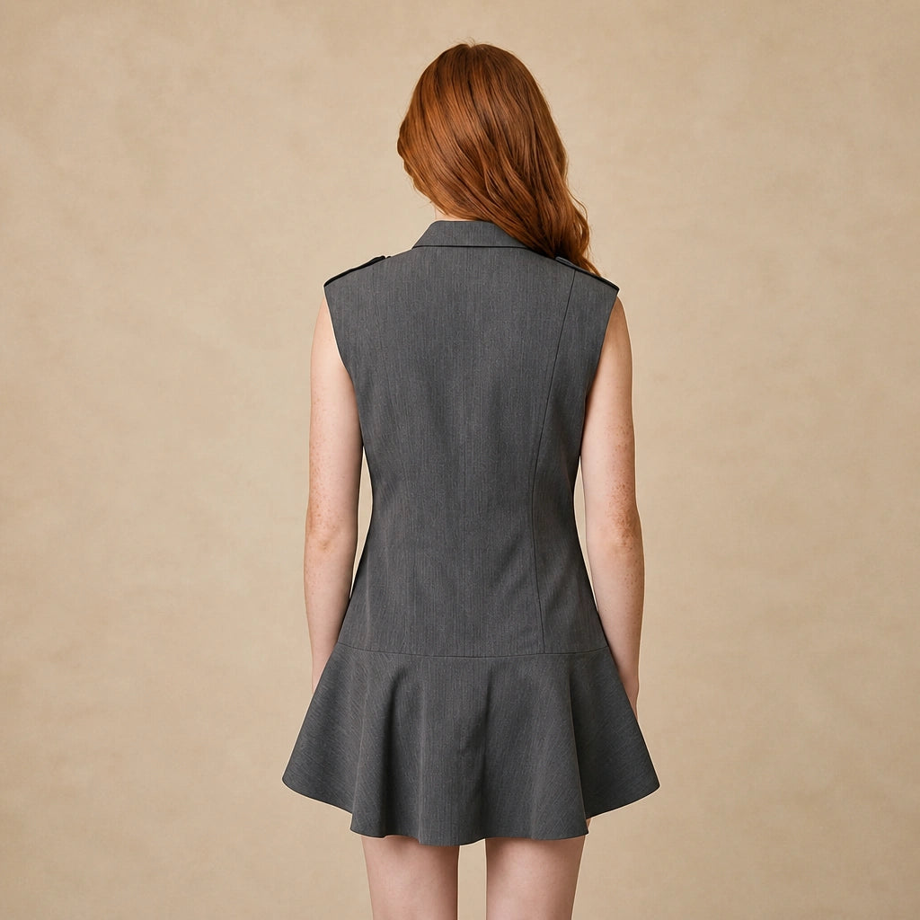 Robe Courte Sans Manches à Double Boutonnage Otilia