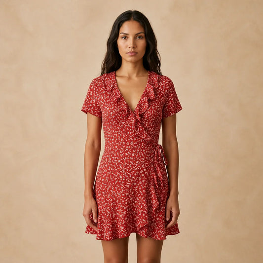 Robe Courte Volantée à Imprimé Floral Alessandra
