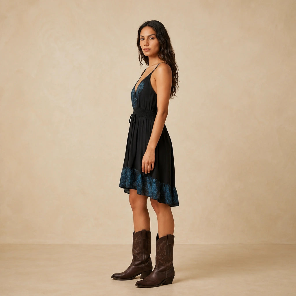 Robe Courte Volantée à Imprimé Western Montesi