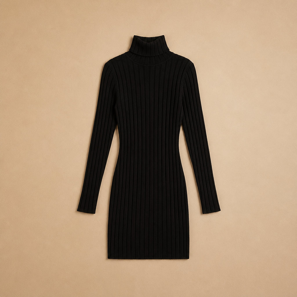 Robe Courte à Col Roulé en Maille Fine Martina