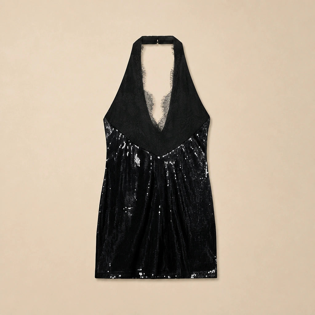 Robe Courte à Dos Nu Dentelle Marino