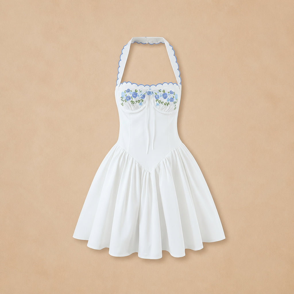 Robe Courte à Encolure Brodée Cetta