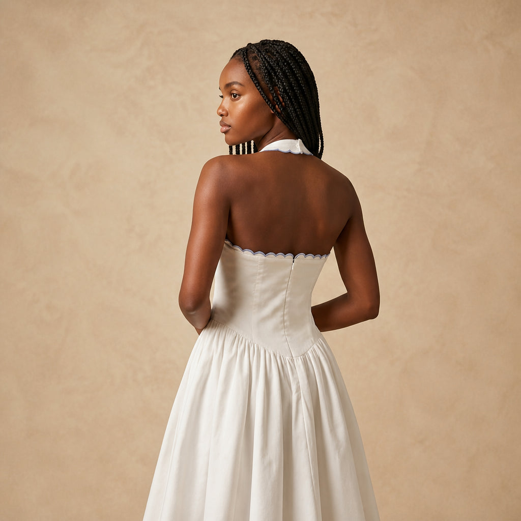 Robe Courte à Encolure Brodée Cetta