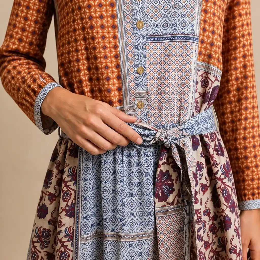 Robe Courte à Manches Longues et Imprimé Graphique Nucci