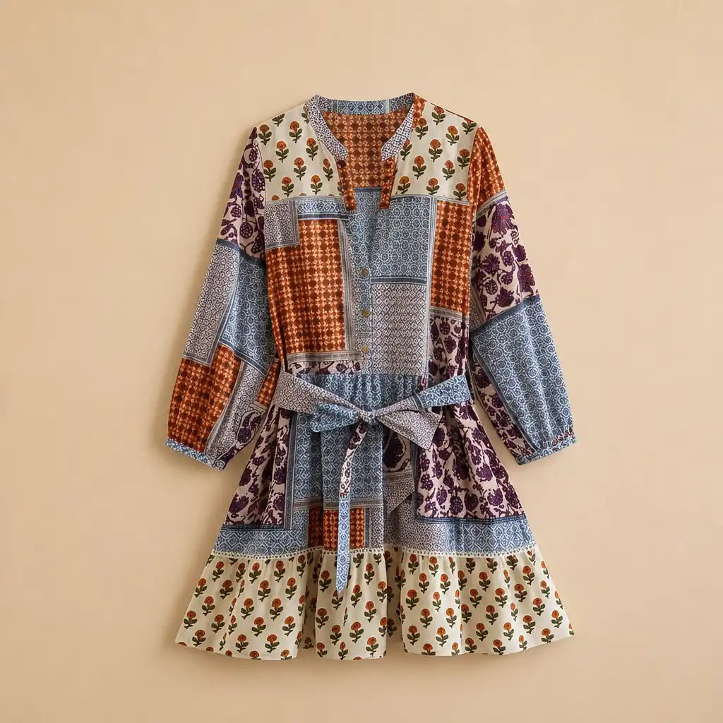 Robe Courte à Manches Longues et Imprimé Graphique Nucci