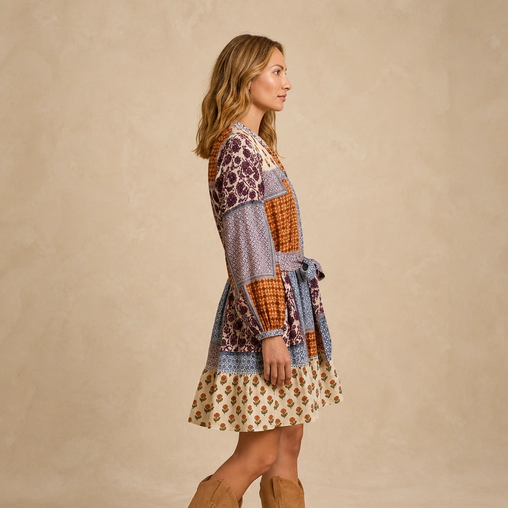 Robe Courte à Manches Longues et Imprimé Graphique Nucci