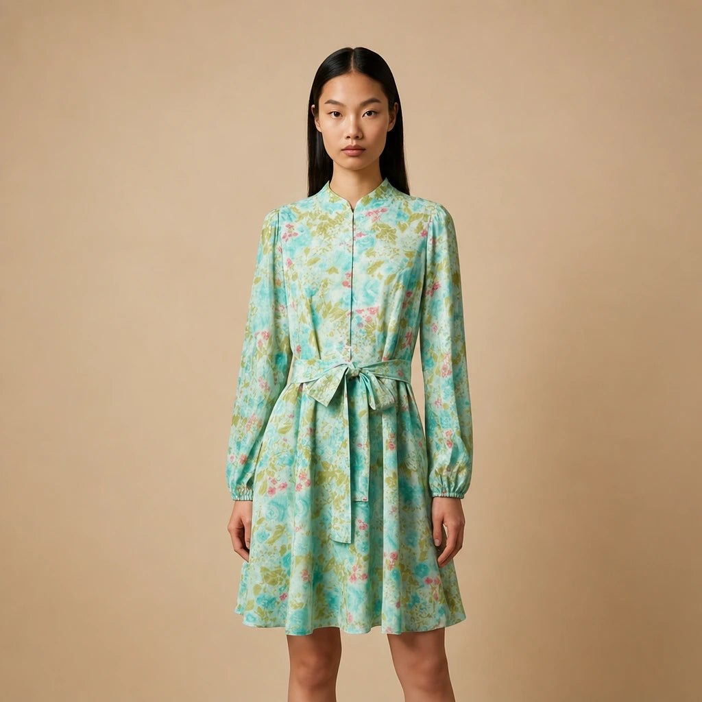 Robe Courte à Manches Longues et Motif Graphique Ambra