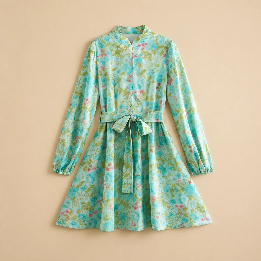 Robe Courte à Manches Longues et Motif Graphique Ambra
