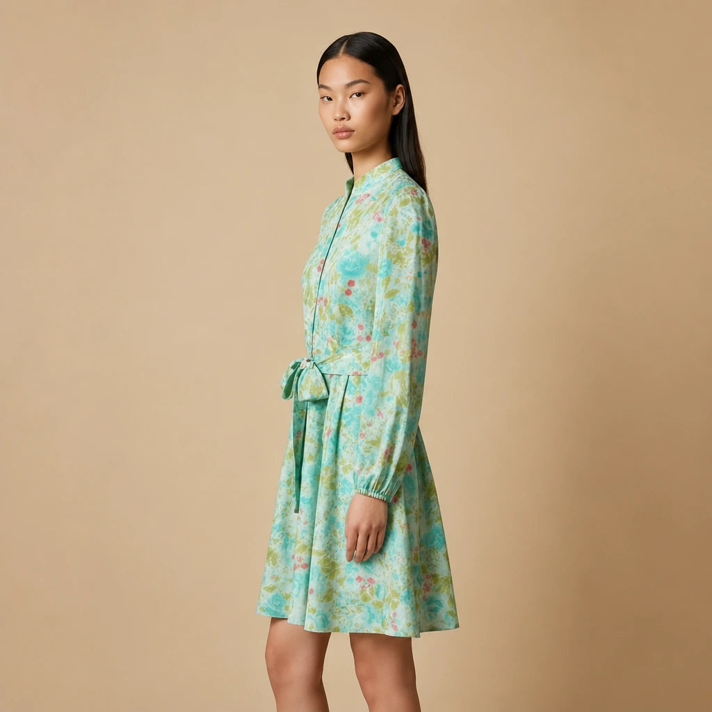 Robe Courte à Manches Longues et Motif Graphique Ambra
