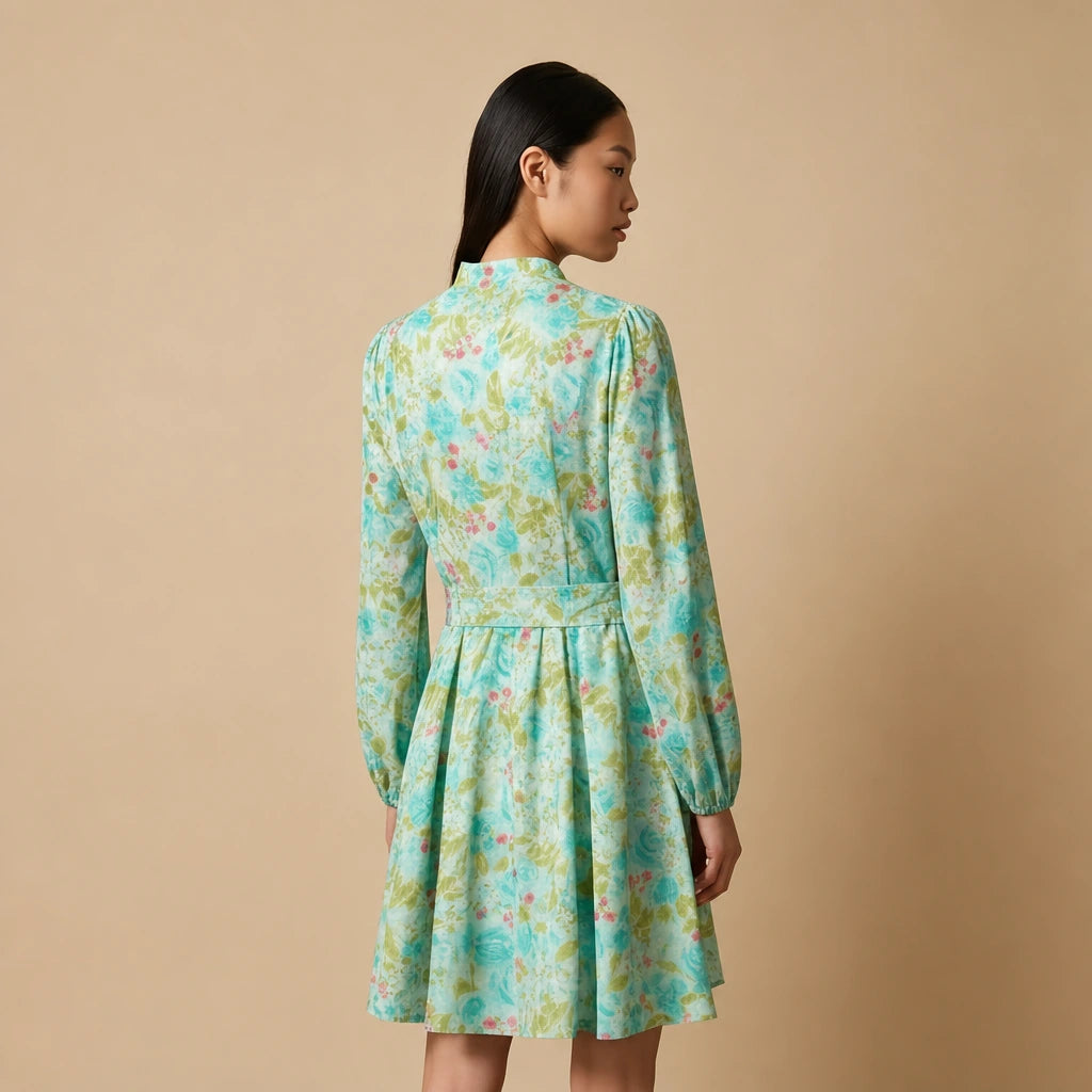 Robe Courte à Manches Longues et Motif Graphique Ambra