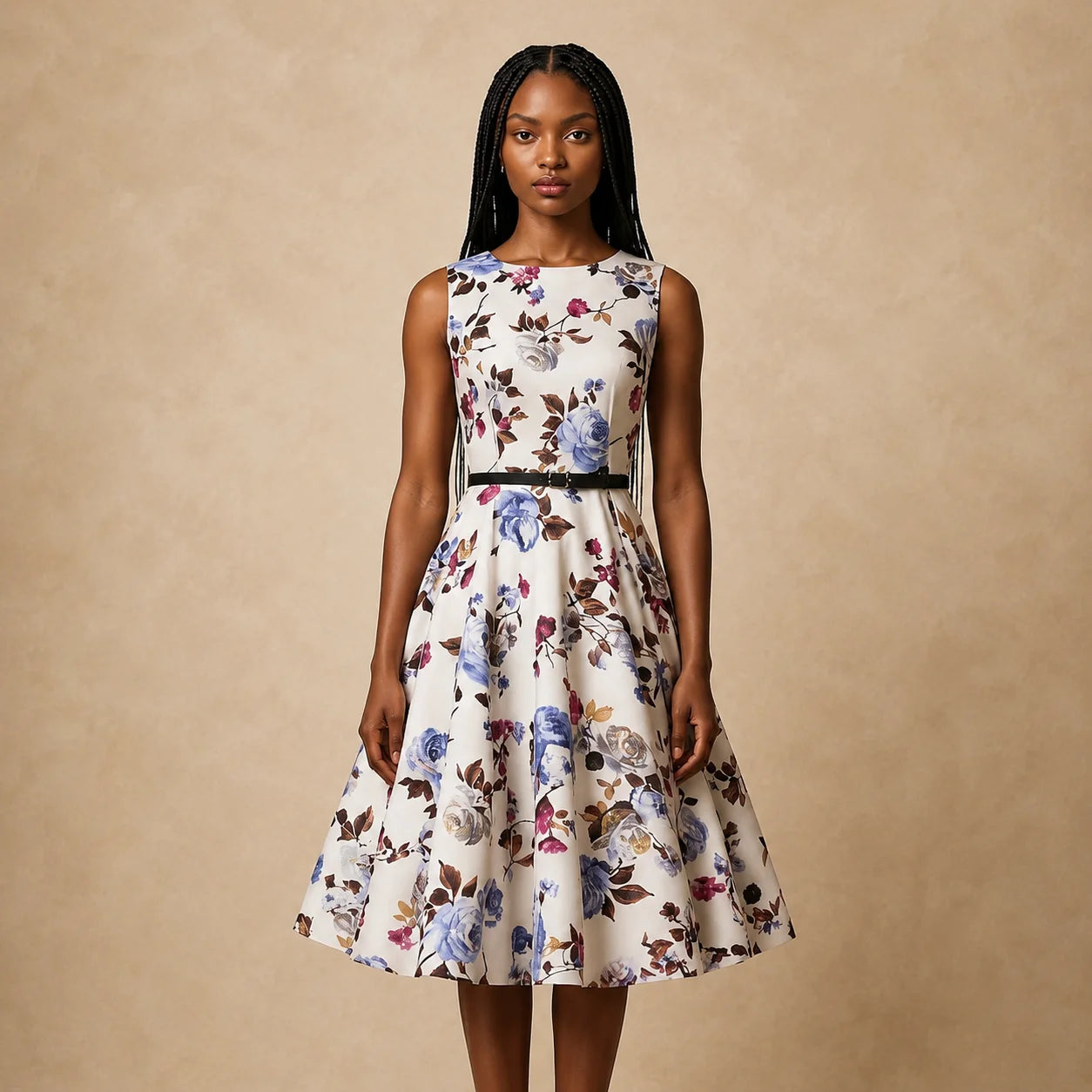 Robe Évasée Florale au Charme Rétro Carina