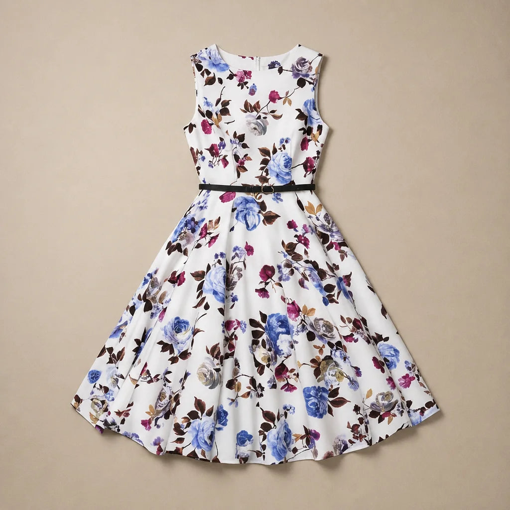 Robe Évasée Florale au Charme Rétro Carina
