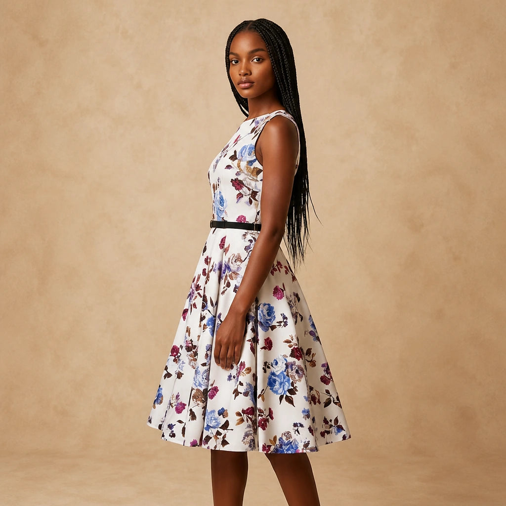 Robe Évasée Florale au Charme Rétro Carina