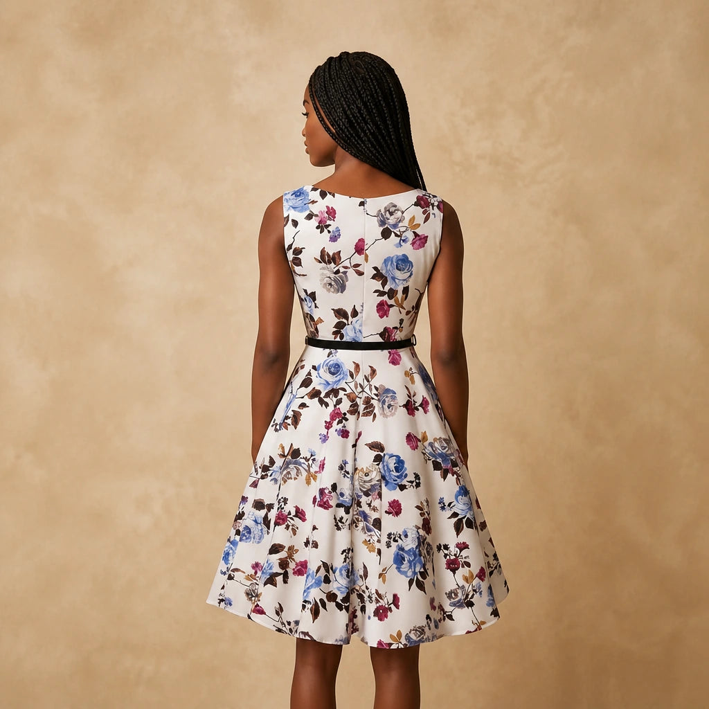 Robe Évasée Florale au Charme Rétro Carina