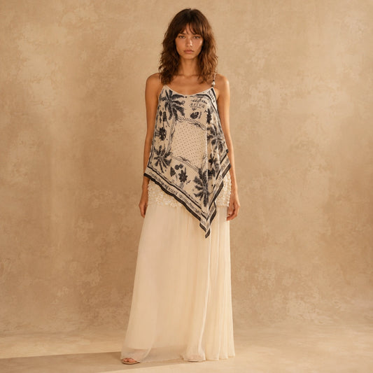 Robe Longue Ajustée à Imprimé Graphiques Acampora