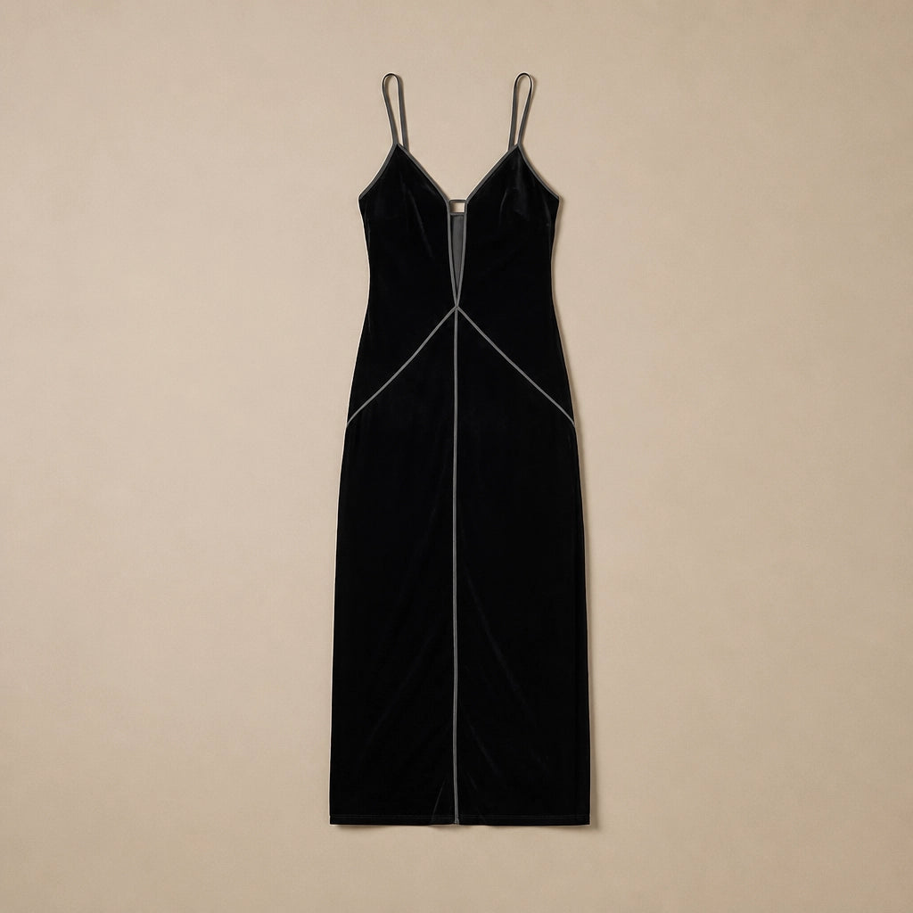 Robe Longue Ajustée en Velours Noir Cuzia