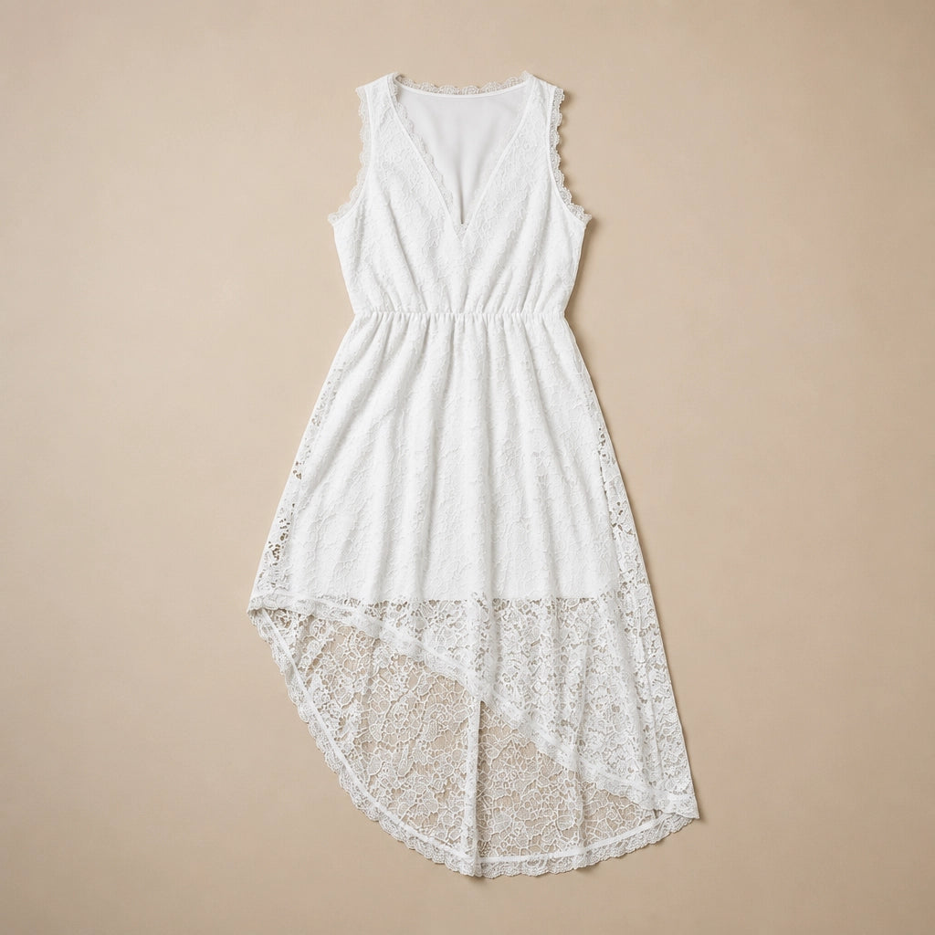 Robe Longue Asymétrique Bohème en Dentelle Blanche Sofia