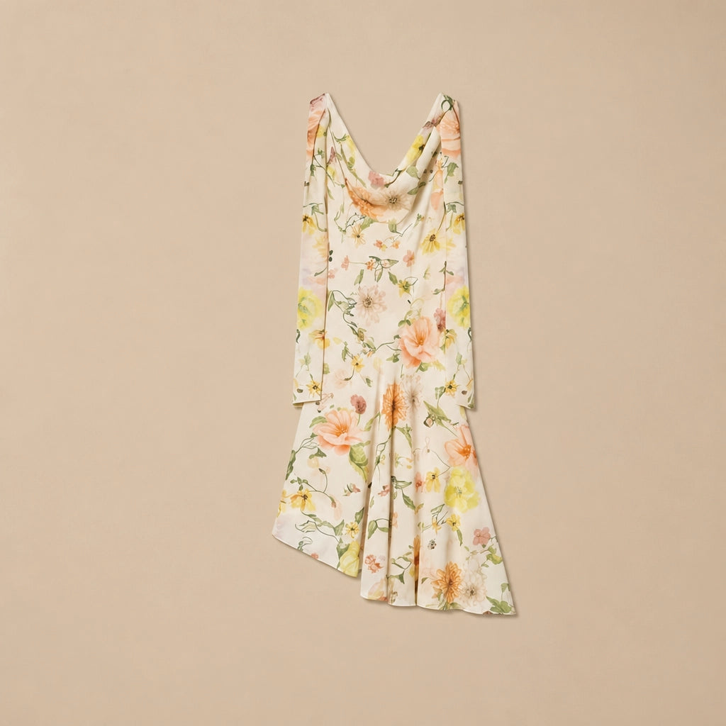 Robe Longue Asymétrique au Décolleté Drapé Cascade Liana