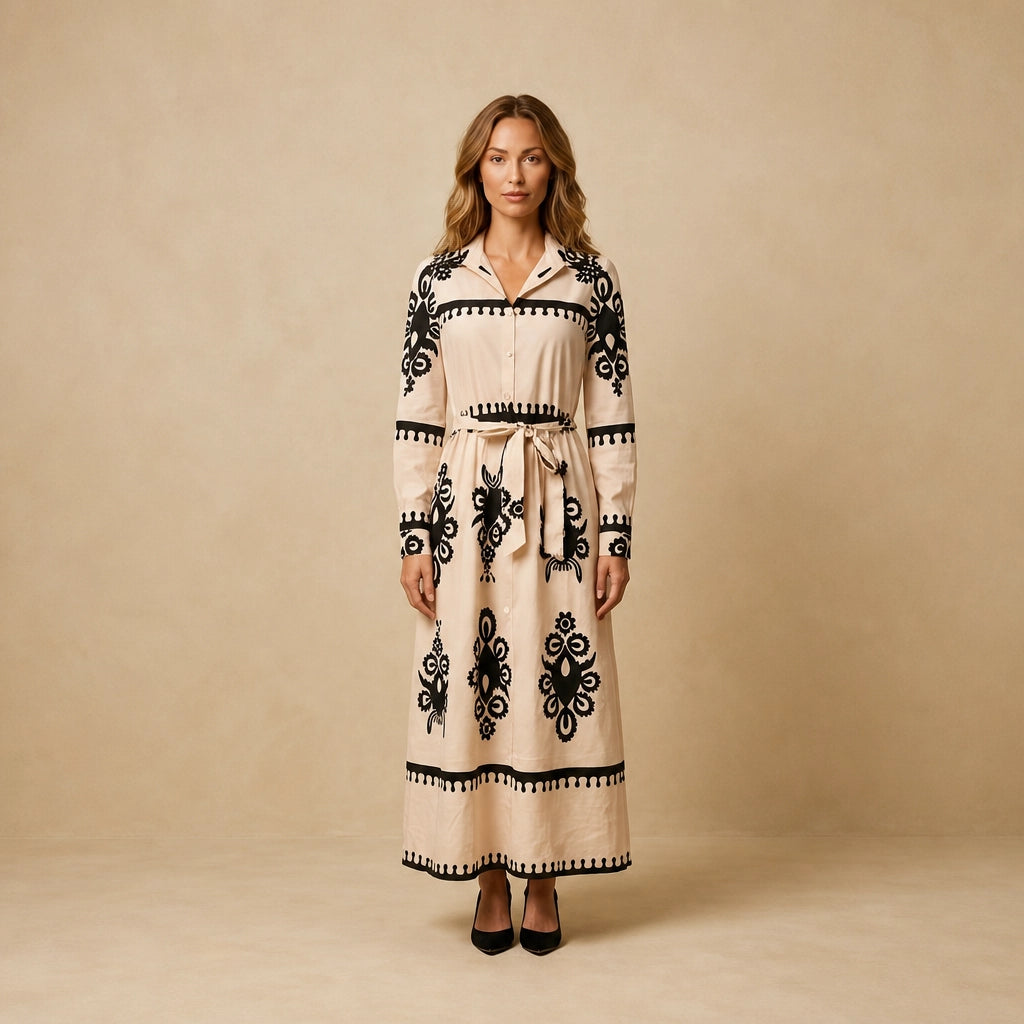 Robe Longue Chemisier à Imprimé Baroque Isadora