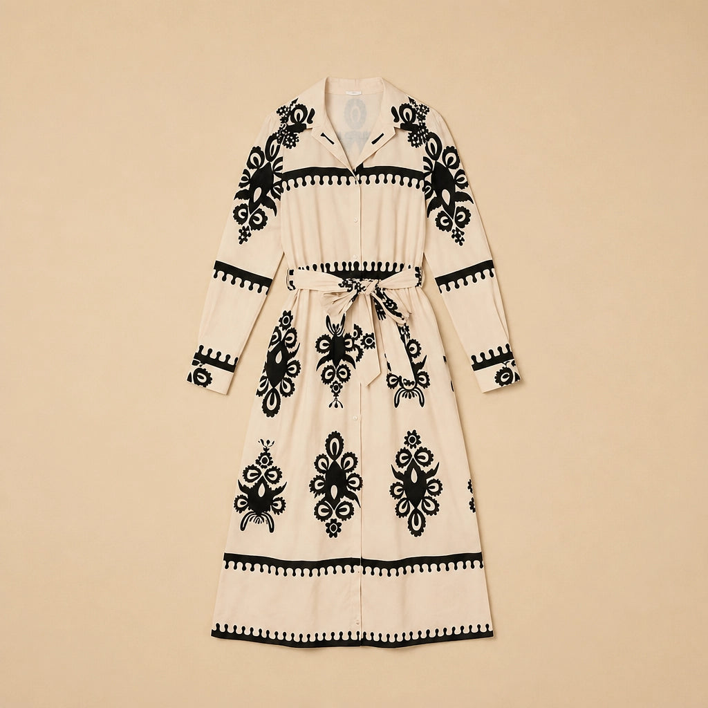 Robe Longue Chemisier à Imprimé Baroque Isadora