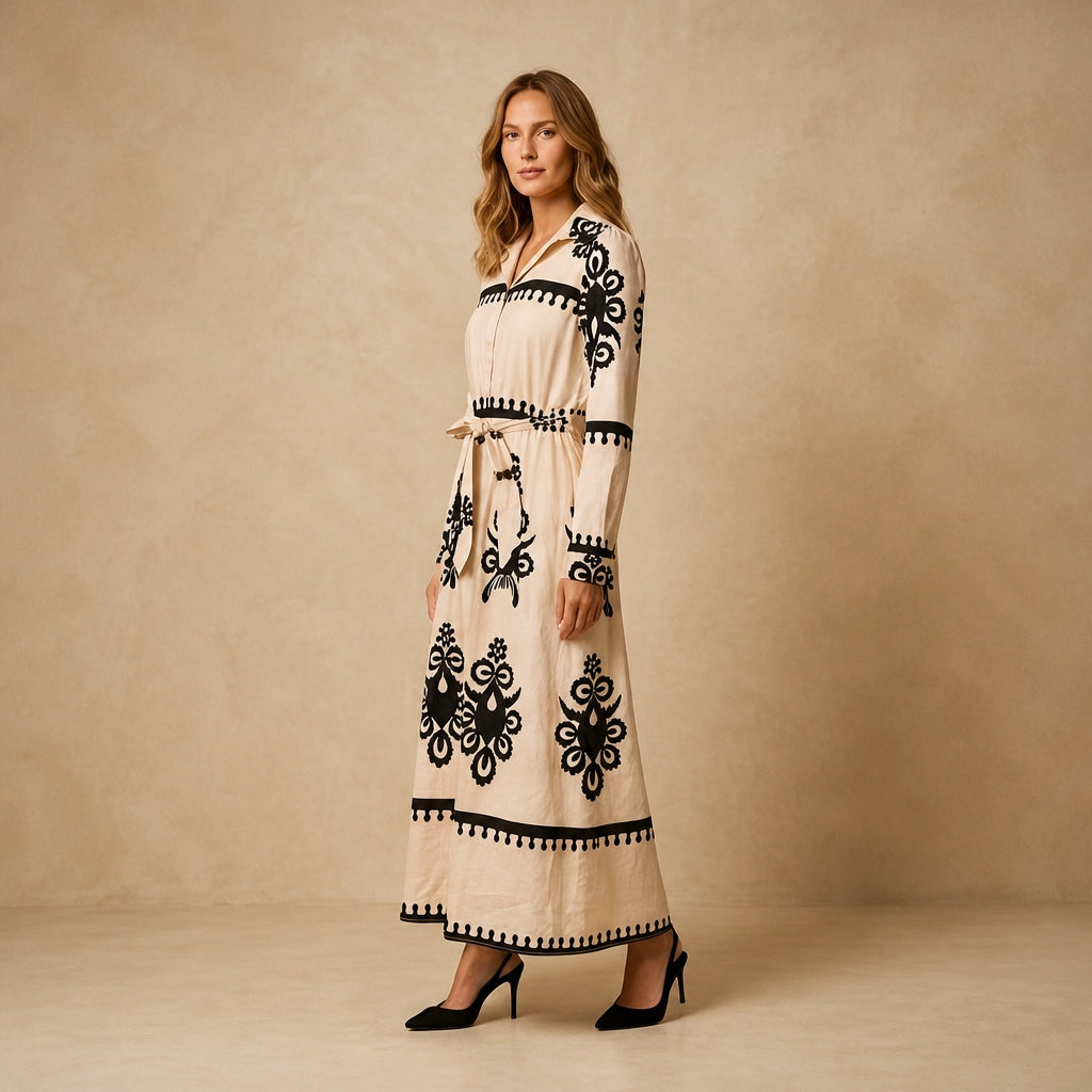 Robe Longue Chemisier à Imprimé Baroque Isadora