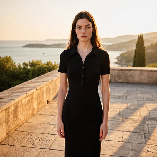 Robe Longue Côtelée à Col Polo Camilla